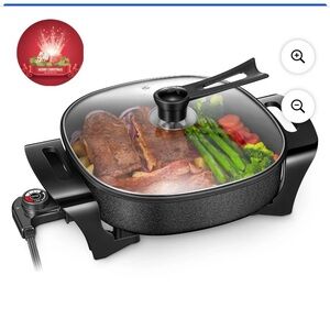 New Electric Skillet with Glass Lid - Black